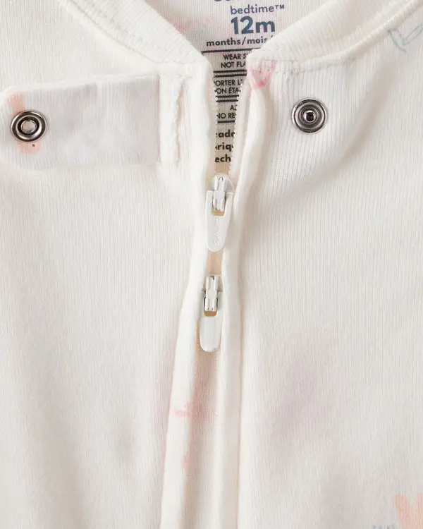 Baby Girl Dinosaur Print 100% Cotton Long-Sleeve 2-Way Zip 1-Piece Pajamas - White 1 Image