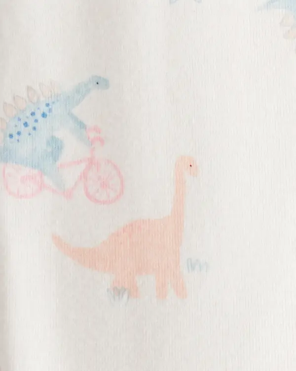 Baby Girl Dinosaur Print 100% Cotton Long-Sleeve 2-Way Zip 1-Piece Pajamas - White 2 Image