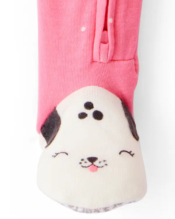 Baby Girl Dalmatian Print 100% Cotton Long-Sleeve 2-Way Zip 1-Piece Pajamas - Pink 2 Image