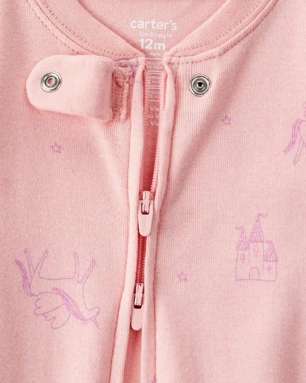 Baby Girl Fairy Star Print 100% Cotton Long-Sleeve Snug Fit 1-Piece Pajamas - Pink 1 Image