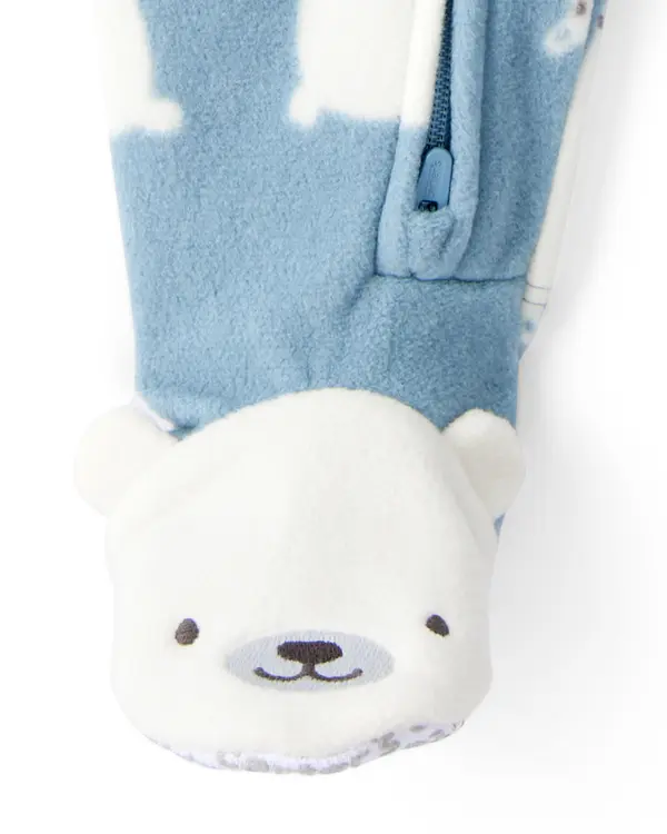 Toddler Boy Polar Bear Fleece Velboa Loose Fit 1-Piece Pajamas - Blue 2 Image