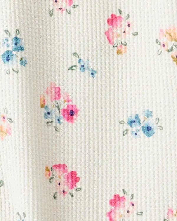 Toddler Girl Floral Cotton Long-Sleeve Snug Fit 1-Piece Pajamas - White 1 Image