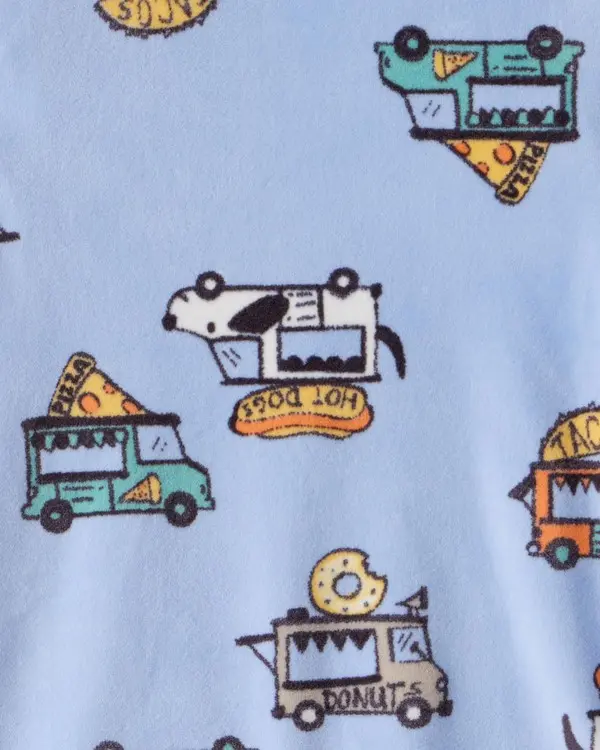 Toddler Boy Truck Print DreamPlush Long-Sleeve Snug Fit 2-Piece Pajamas - Blue 1 Image
