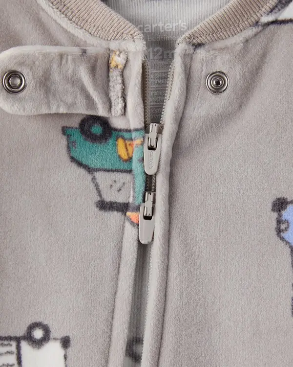 Baby Boy Foodtruck DreamPlush Snug Fit Long-Sleeve 2-Way Zip 1-Piece Pajamas - Grey 2 Image