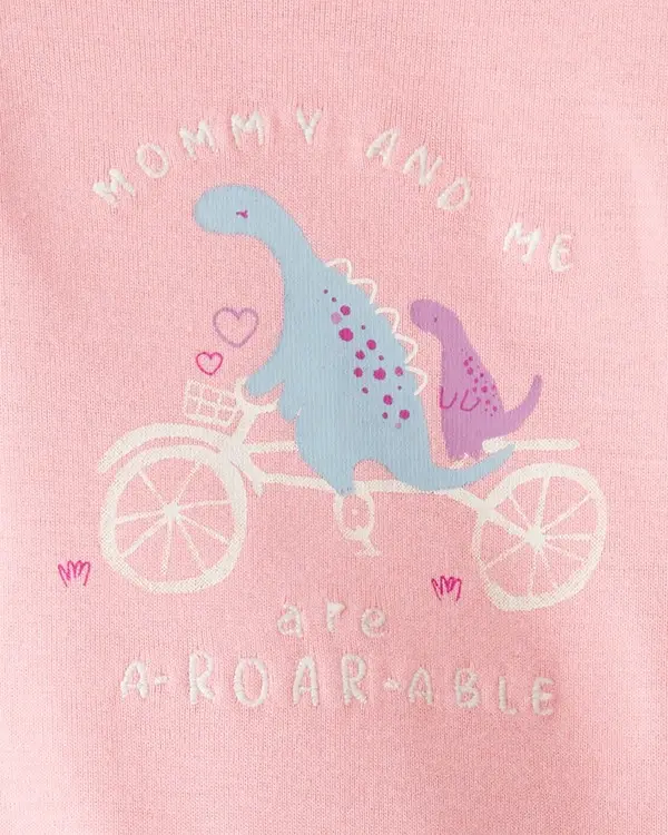 Baby Girl 2-Piece Dinosaur Print Cotton Long-Sleeve Bodysuit & Pant Set - Pink/White 1 Image