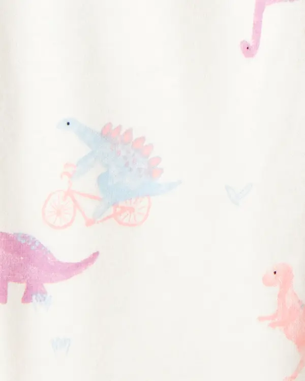 Baby Girl 2-Piece Dinosaur Print Cotton Long-Sleeve Bodysuit & Pant Set - Pink/White 2 Image