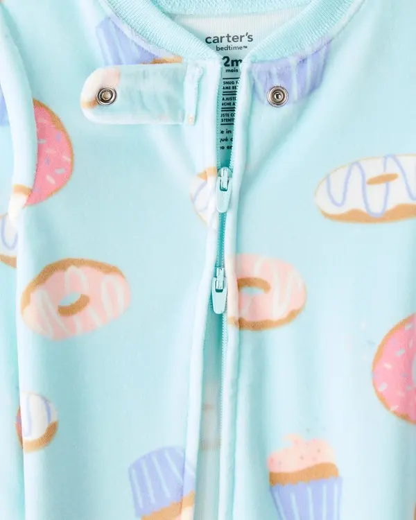 Baby Girl Donuts DreamPlush Long-Sleeve Snug Fit 1-Piece Pajamas - Blue 1 Image