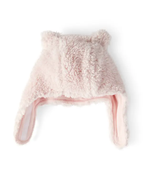 Baby Girl Sherpa Winter Hat & Mittens Set - Pink 1 Image