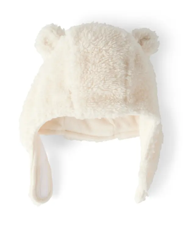 Baby Girl Sherpa Winter Hat & Mittens Set - White 1 Image