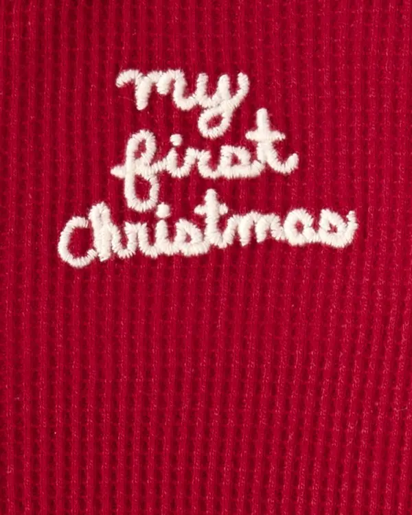 Baby My First Christmas Holiday Red Cotton Sleep & Play Pajamas - Red 1 Image