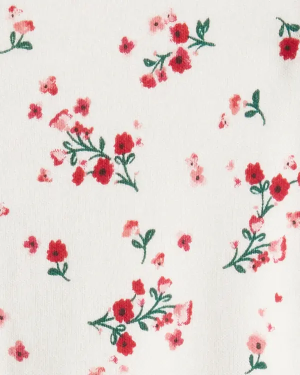 Baby Girl Bow Floral Print 100% Cotton Sleep & Play Pajamas - White/Red 3 Image