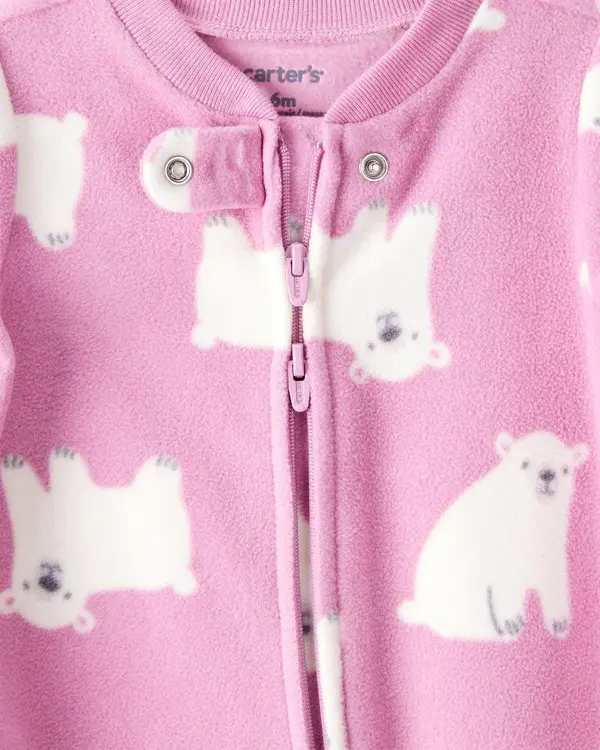 Baby Girl Polar Bear Print Loose Fit Long-Sleeve Sleep & Play Pajamas - Pink 2 Image
