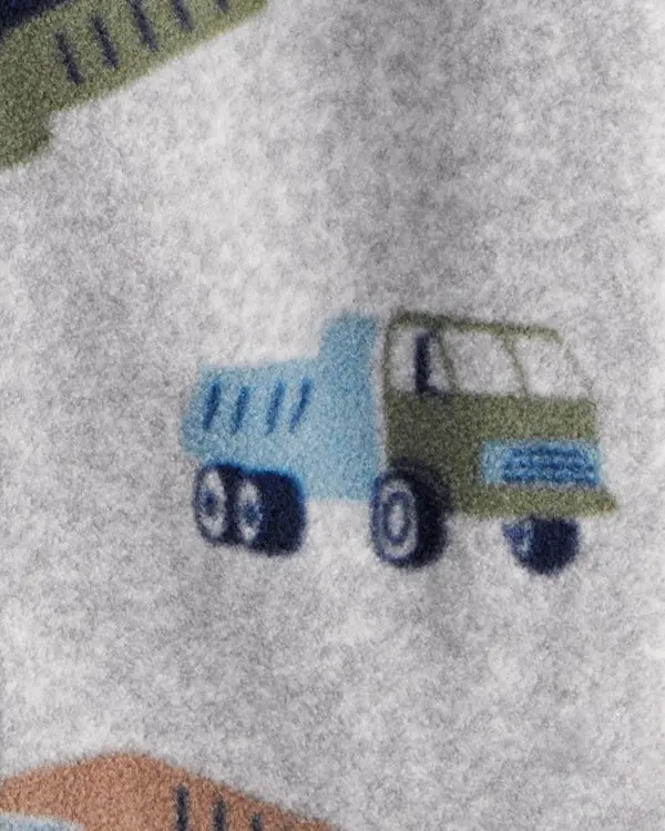 Baby Boy Construction Truck Print Loose Fit Long-Sleeve Sleep & Play Pajamas - Grey 1 Image