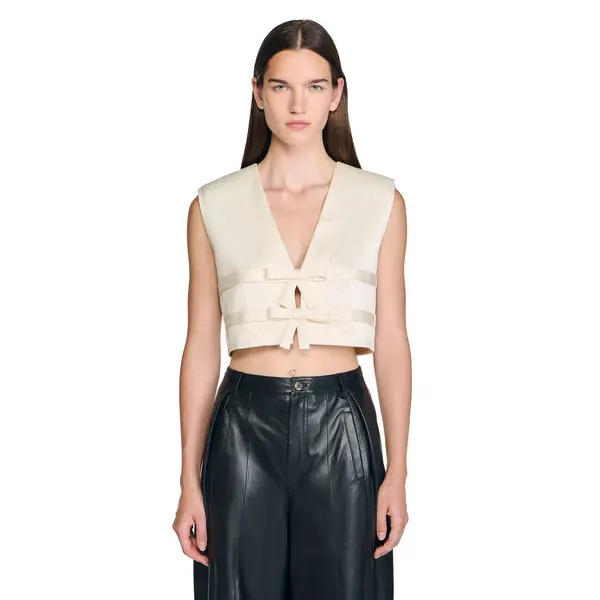 V-neck Satin Crop Top 2 Image