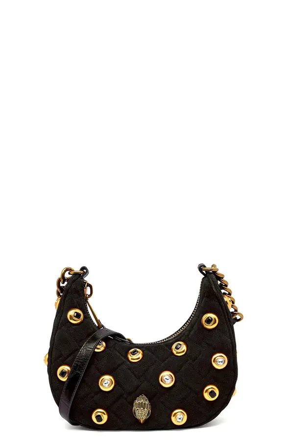 Velvet Shoulder Bag with Gold Hardware and Gem Details 2 Image