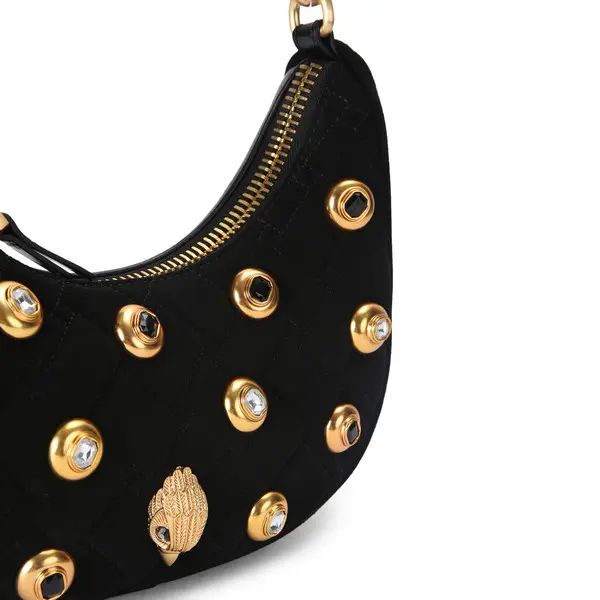 Velvet Shoulder Bag with Gold Hardware and Gem Details 4 Image