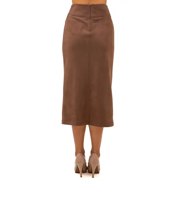 High-Waisted Faux Suede Pencil Skirt with Side Slit 1 Image