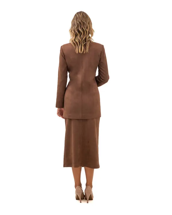 Longline Faux Suede Blazer with Patch Pockets 1 Image