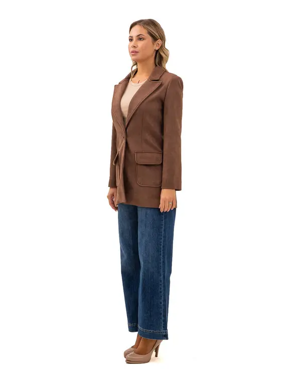 Longline Faux Suede Blazer with Patch Pockets 2 Image