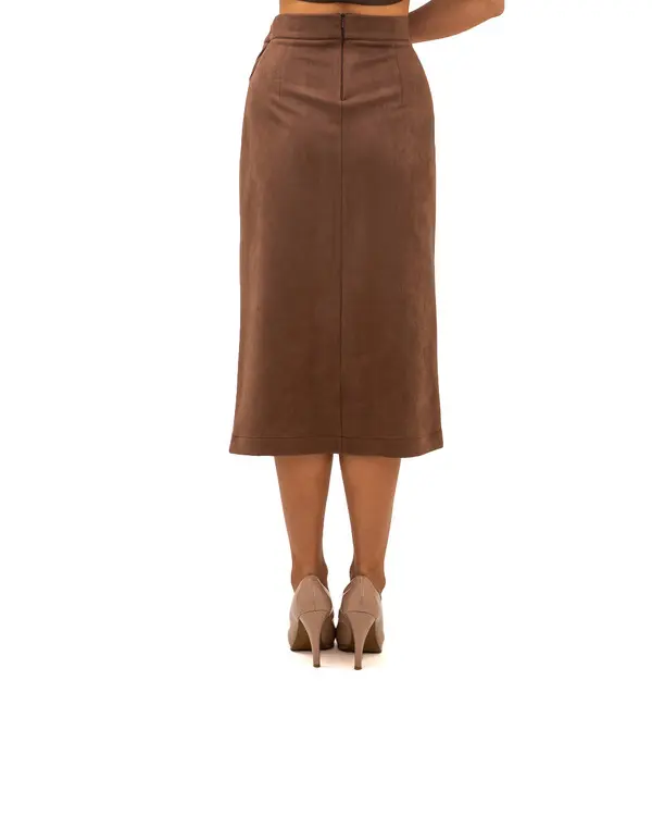 Suede Midi Wrap Skirt with Button Detail 1 Image