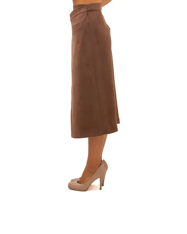 Suede Midi Wrap Skirt with Button Detail 2 Image