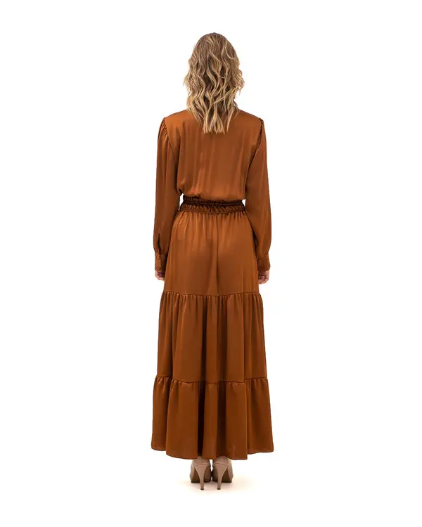 Satin Maxi Dress with Shirred Waist and Tiered Skirt 2 Image