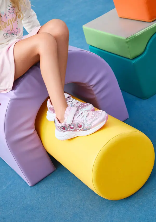 Shimmering Trainers with Velcro Closure and Heart Details 3 Image