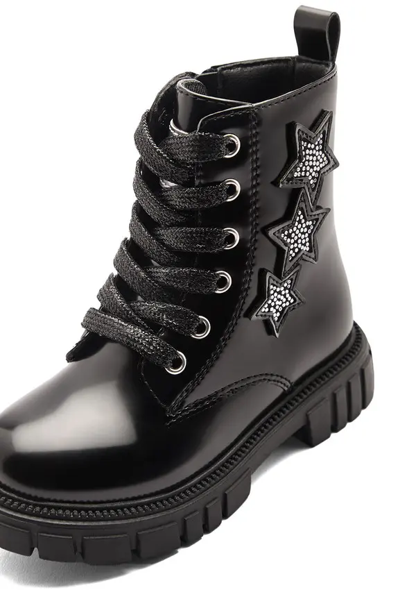Patent Combat Boot with Rhinestone Stars 1 Image