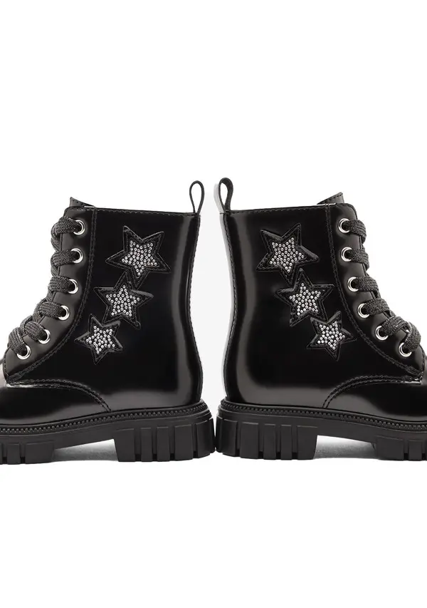 Patent Combat Boot with Rhinestone Stars 2 Image
