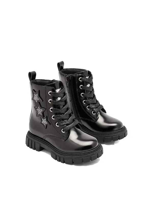 Patent Combat Boot with Rhinestone Stars 3 Image