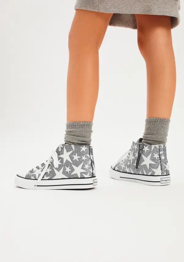 Glitter Star Print High-Top Sneakers - Glow in the Dark 4 Image
