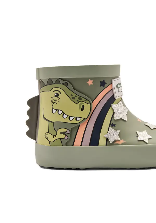 Ankle Rubber Boots with Dinosaur and Rainbow Print 1 Image