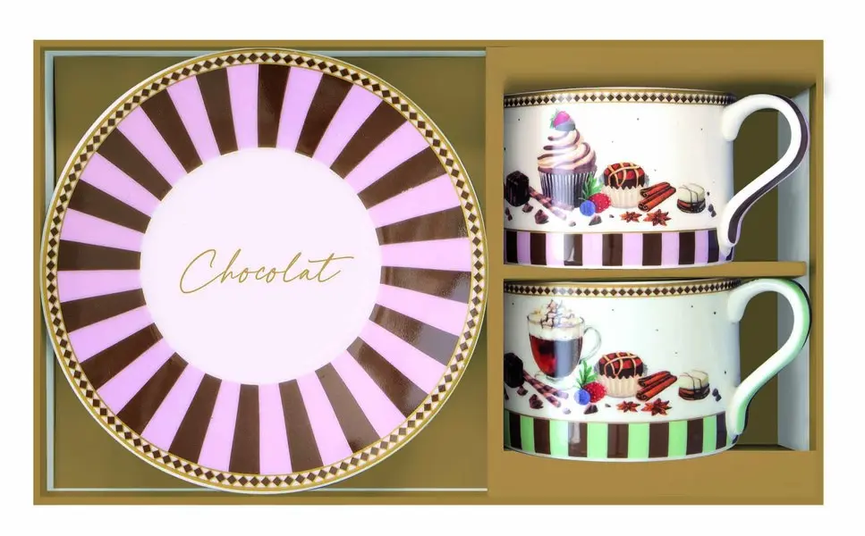 Set 2 Porceain Cups & Saucers  240 Ml In Gift Box Sweet Moments 1 Image