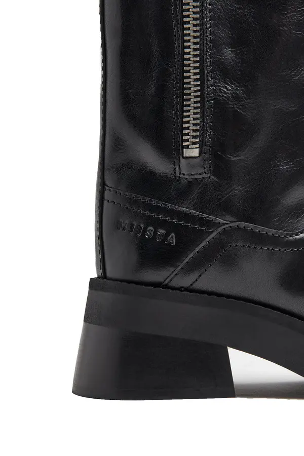 Gunda Rounded Toe Leather Biker Boots 1 Image