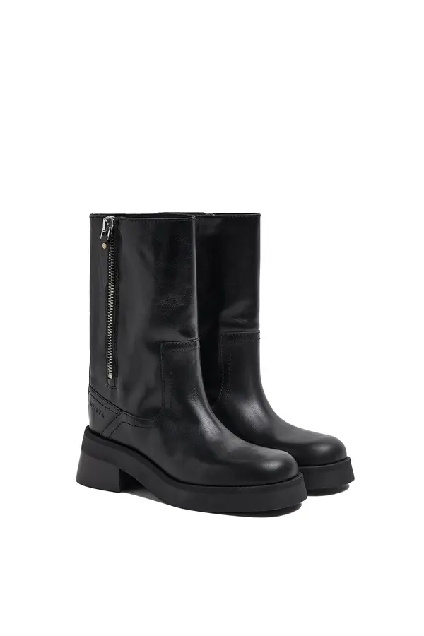 Gunda Rounded Toe Leather Biker Boots 2 Image