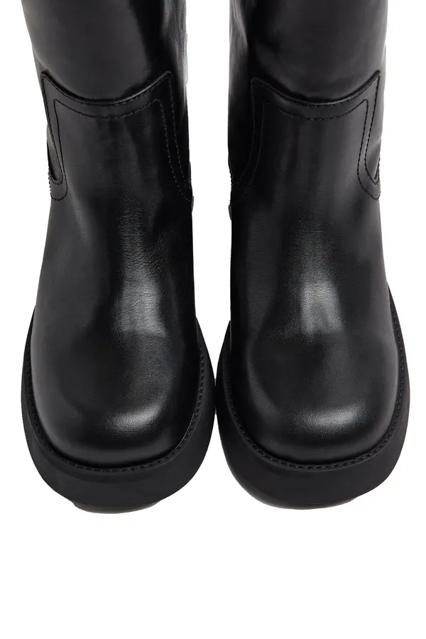 Gunda Rounded Toe Leather Biker Boots 3 Image
