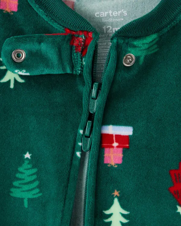 Baby Green Trees DreamPlush Long-Sleeve Snug Fit 1-Piece Pajamas - Green 2 Image