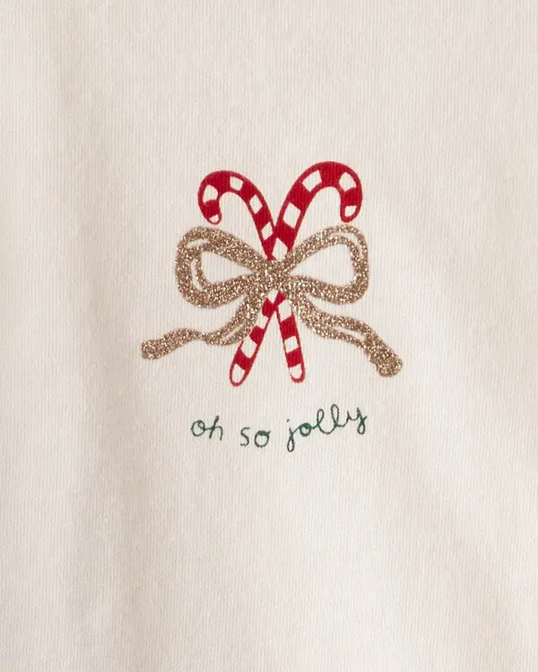 Baby Girl 2-Piece Candy Cane Ruffle Bodysuit & Pant Set - Cream/Red 2 Image