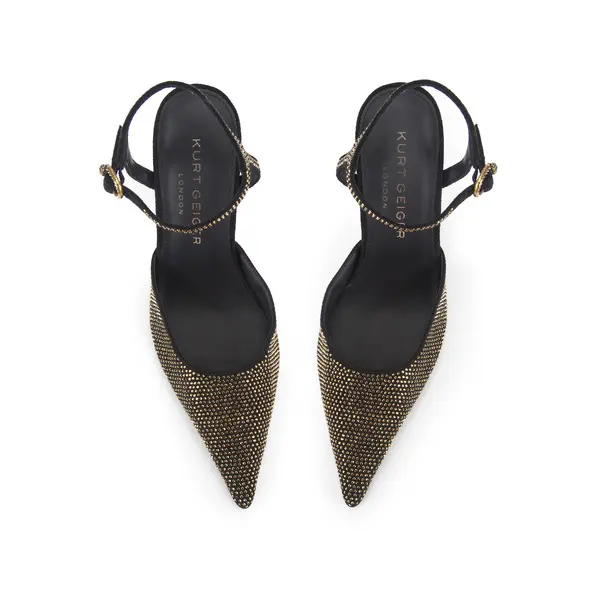 High-Heel Court Pump with Gold Crystal Stud Detail 1 Image