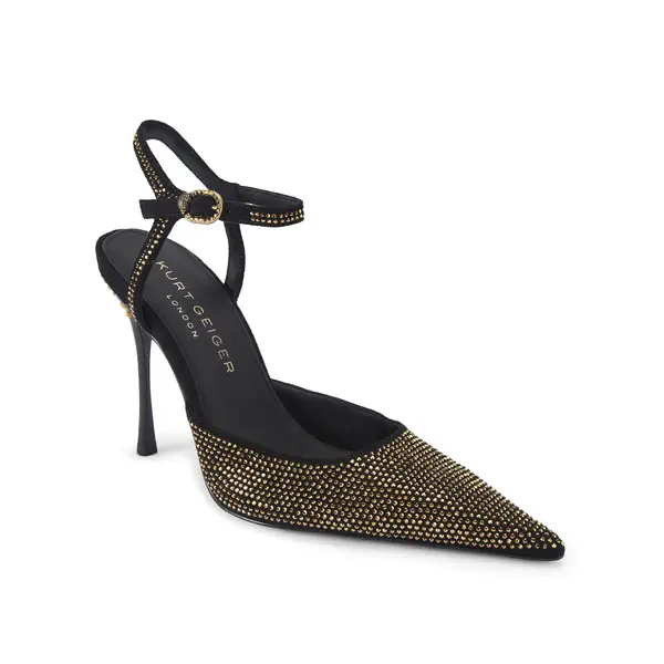 High-Heel Court Pump with Gold Crystal Stud Detail 3 Image