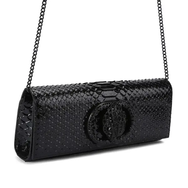 Snake Printed Long Leather Shoulder Bag 1 Image