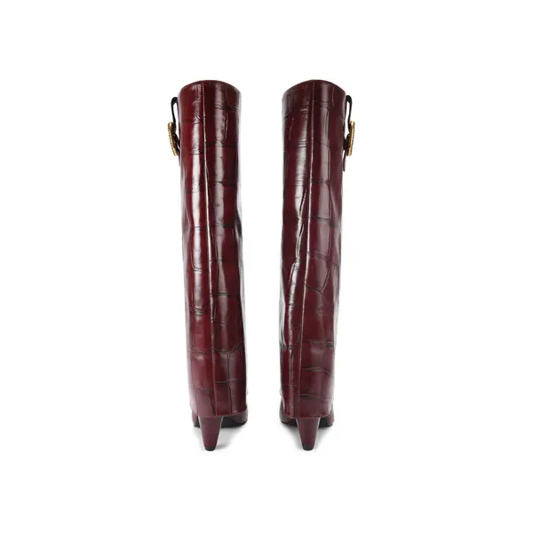 Knee-High Croc-Effect Leather Boots 2 Image