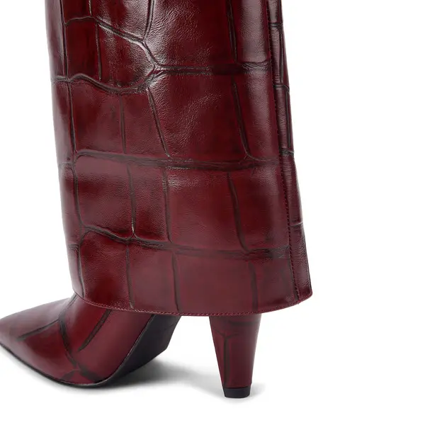 Knee-High Croc-Effect Leather Boots 3 Image