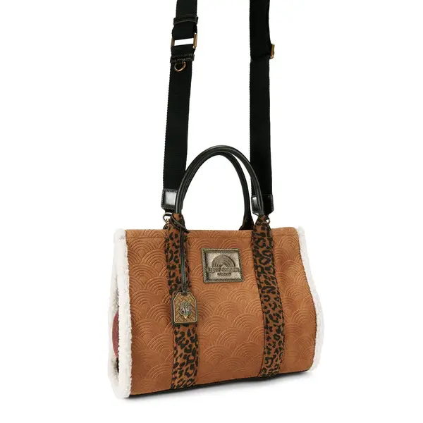 Suede Quilted Southbank Tote Bag with Shearling Trimand Leopard Print 2 Image