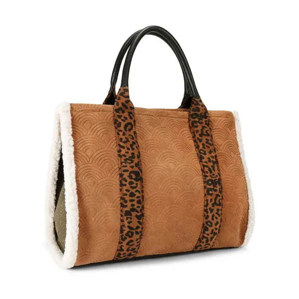 Suede Quilted Southbank Tote Bag with Shearling Trimand Leopard Print 3 Image