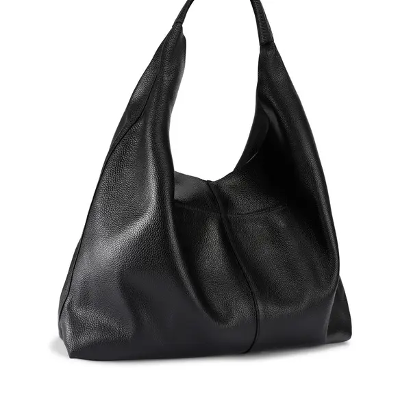 Leather Slouch Hobo Bag with Circular Gold Eagle Hardware 1 Image