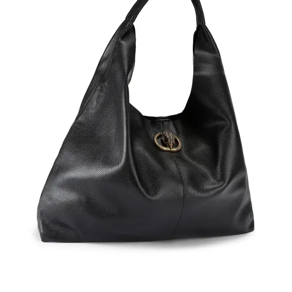 Leather Slouch Hobo Bag with Circular Gold Eagle Hardware 3 Image
