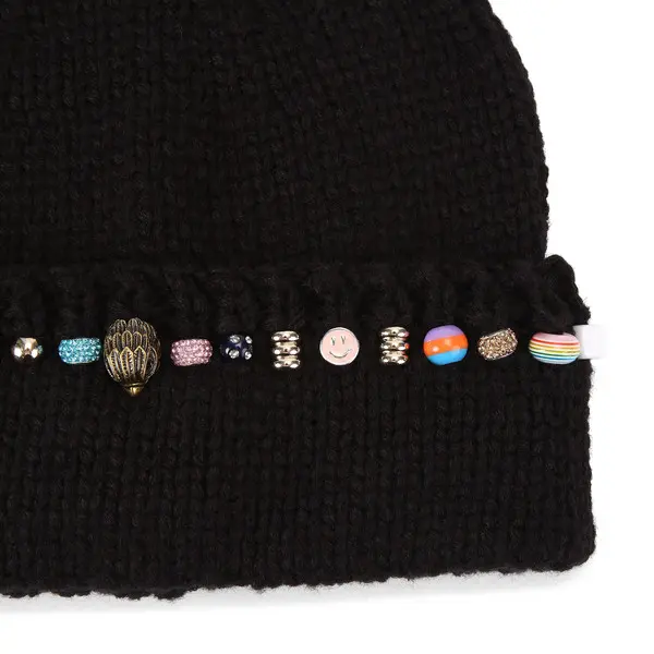 Embellished Black Wool-Blend Beanie with Eagle Charm 2 Image