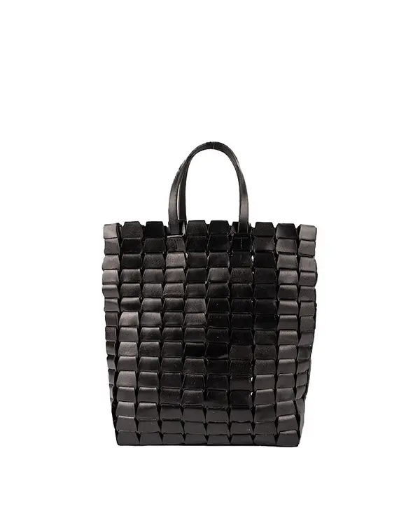 Structured Square Woven Leather Tote Bag 2 Image