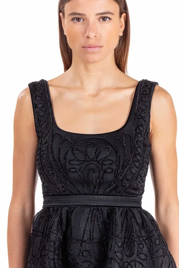 Short Embroidered Basket Knit Dress 1 Image